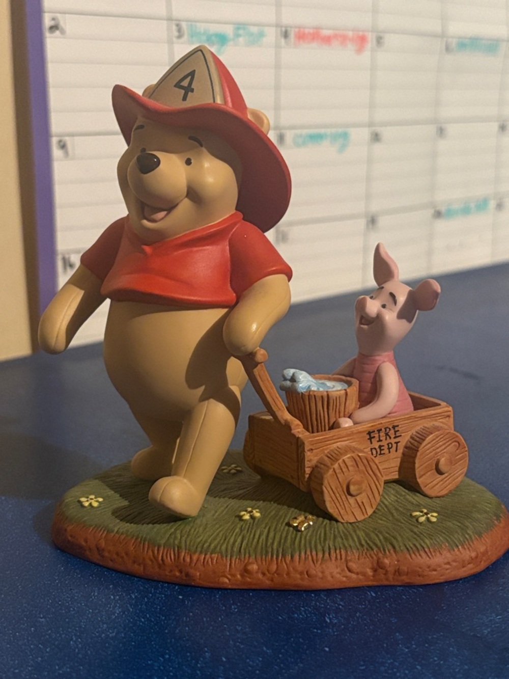 Disney Winnie the Pooh Firefighter Figurine in Red and Tan with Piglet